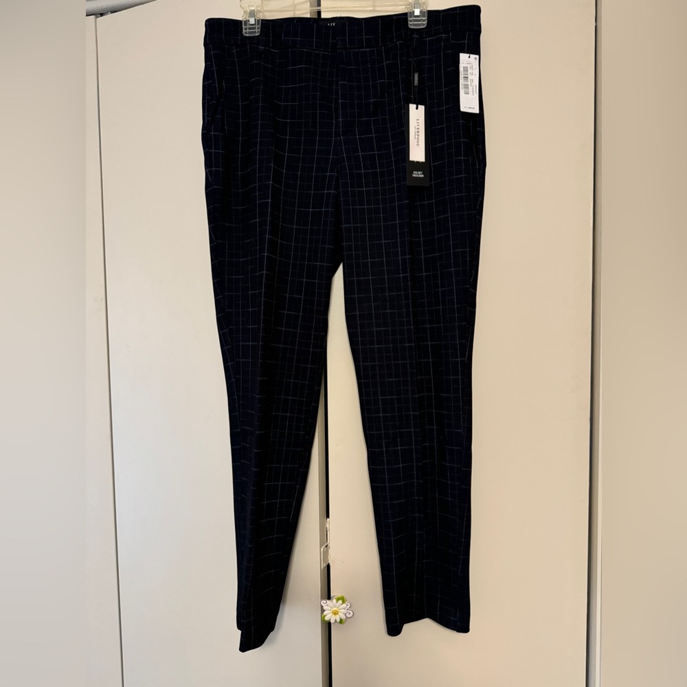 Black windowpane check slacks, hook & inside button, front zipper. And pockets!